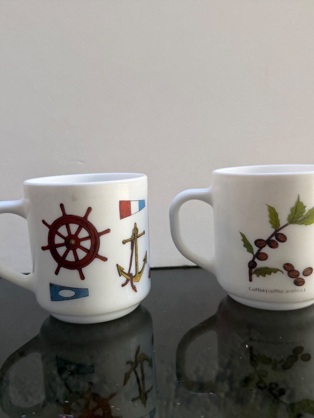 Vintage Arcopal Milk Glass Coffee Mugs, France, Pair